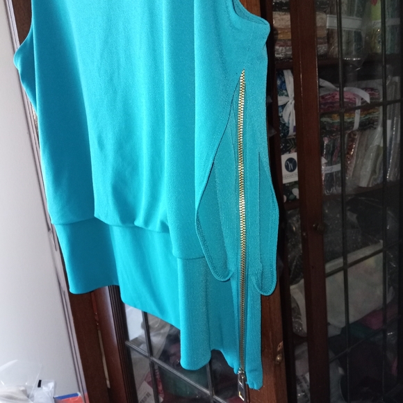 Alfani turquoise blue sleeveless side zip Blouse sz L  B1 - Picture 2 of 10